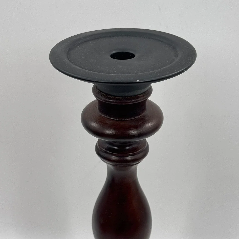 Pottery Barn Turned Wood Candle Holder Mahogany Taper Pillar 16